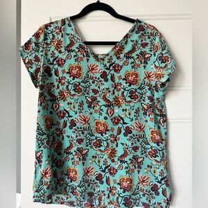 Papermoon Teal Floral blouse. Size Small
